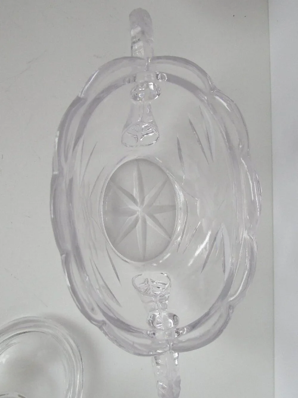 depression glass sugar bowl with lid and creamer
